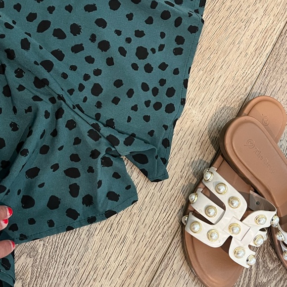 Romper - black top half with green cheetah print bottom half with belt strap - Picture 2 of 4